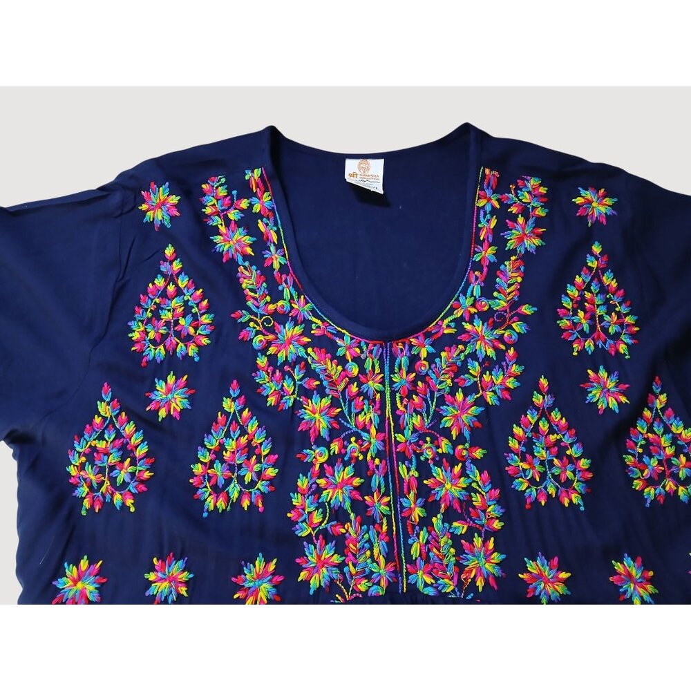 Ganesha Collection Navy Blue Embroidered Dress XXL 100% Viscose India Travel - Picture 13 of 14